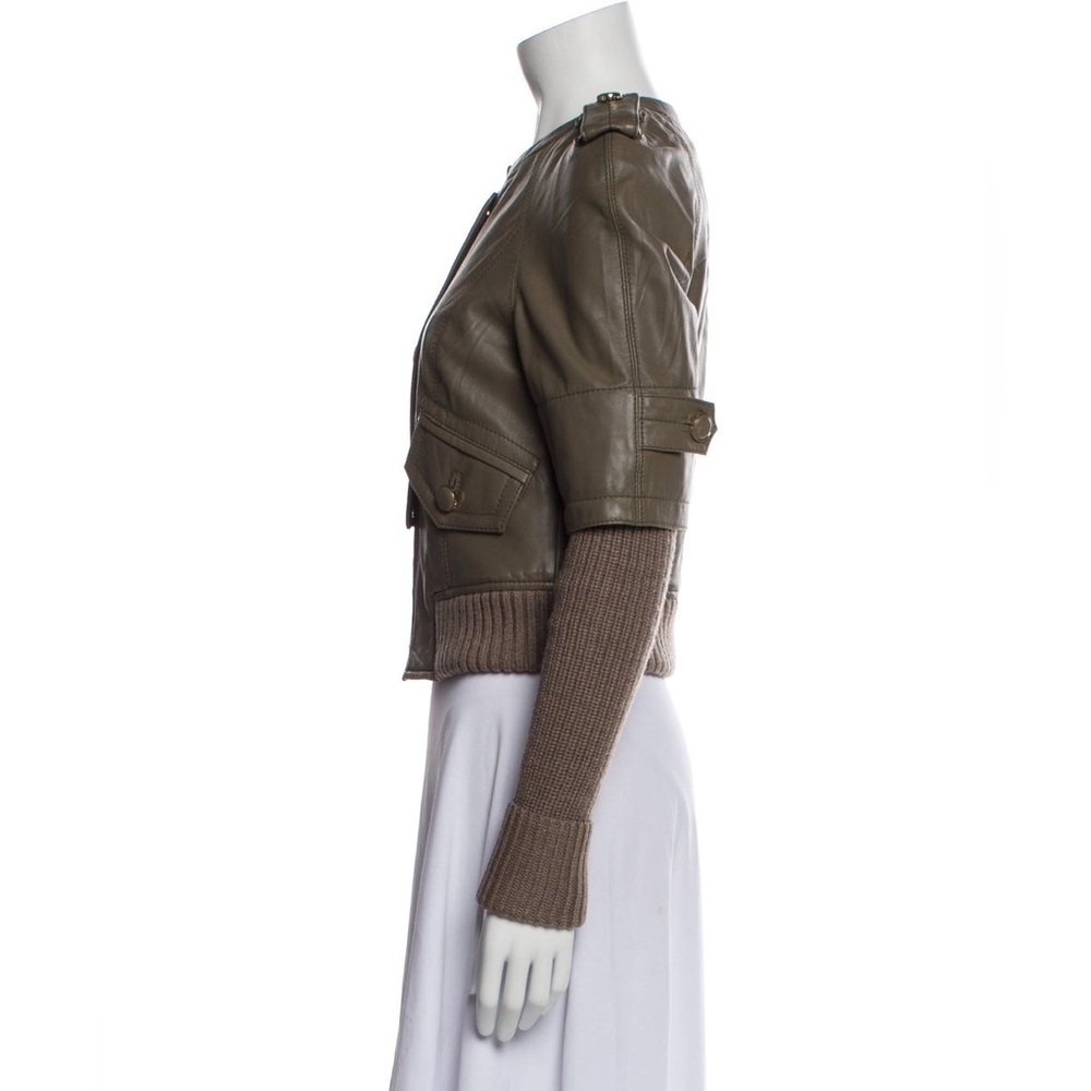 TORY BURCH Green Lambskin & Sweater-Sleeved Biker Jacket Sz XS - Picture 4 of 12
